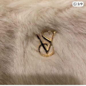 Victoria's Secret Cream Faux Fur Tote with Gold Monogram